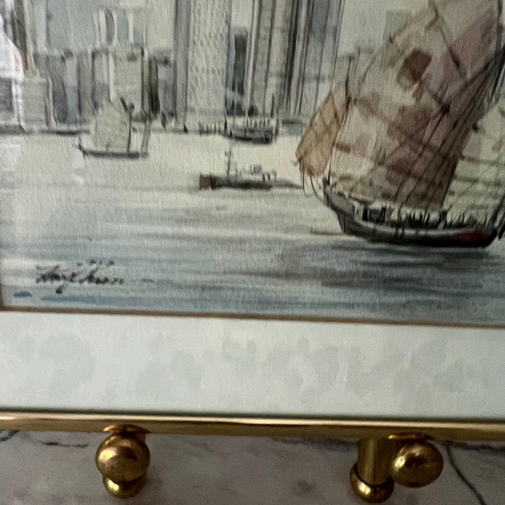 Beautiful framed watercolor painting original signed sailboats - Picture 3 of 10